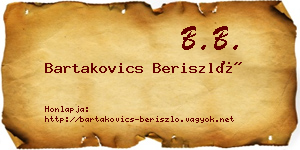 Bartakovics Beriszló névjegykártya